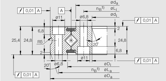 XSU附带安装孔型交叉滚子转盘轴承结构图